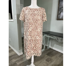 Tahari Arthur S. Levine Pink Floral Lace Short Sleeve Shift Dress Size 14