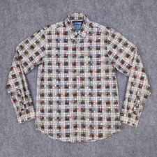 Desigual Shirt Mens Medium Gray Brown Red Checkered Polka Dot Button Up Dream