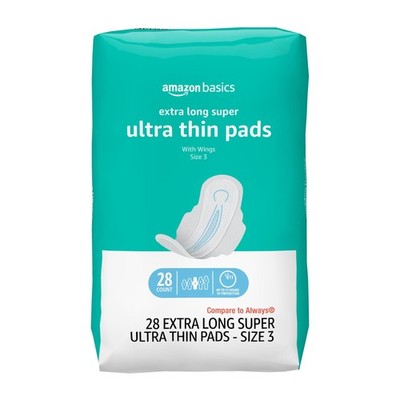 Amazon Basics Ultra Thin Pads with Flexi-Wings for Periods, Extra Long Size 3