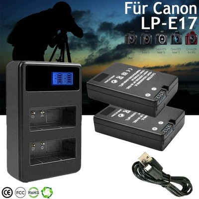 2x 2000mAh LP-E17 Akku LED+ Ladegerät Für Canon EOS 200D 250D 800D 750D Rebel DE