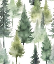 Misty Forest Wallpaper Peel and Stick Foggy Green/Yellow Pine Trees Contact P...