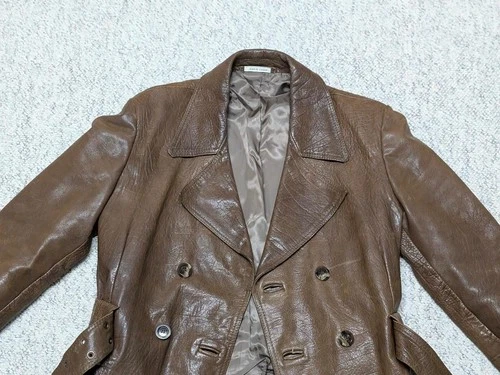 1970s vintage BELTED brown leather 38 trench coat ERICSON overcoat SHERLOCK image 9