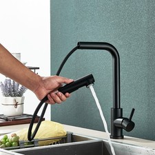 Matte Black Kitchen Mixer Taps Pull Out Spray Head Single Lever Mono Sink Faucet