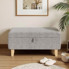 Linen Storage Ottoman Footstool Pouffe Padded Seat with Wooden Legs, S/L Size