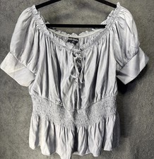 Scarlet Darkness Blue Off-shoulder Peasant-Style Renaissance Lace Up Top 2XL