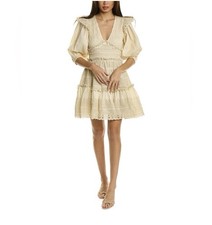 Sea New York Marley Smocked Neck Elegant Eyelet Cream Dress Size 8