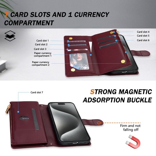 For Various Phone Crossbody Zipper Flip Leather Card Wallet Case Bag Stand Cover - Picture 2 of 19
