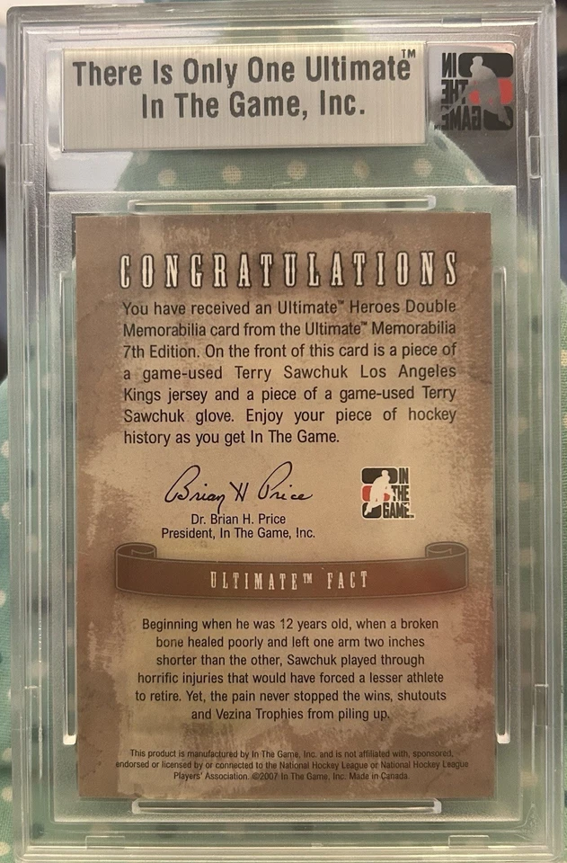 TERRY SAWCHUK 2006-07 In The Game Ultimate Heroes Dual Silver Memorabilia 05/25 - Image 2 of 2