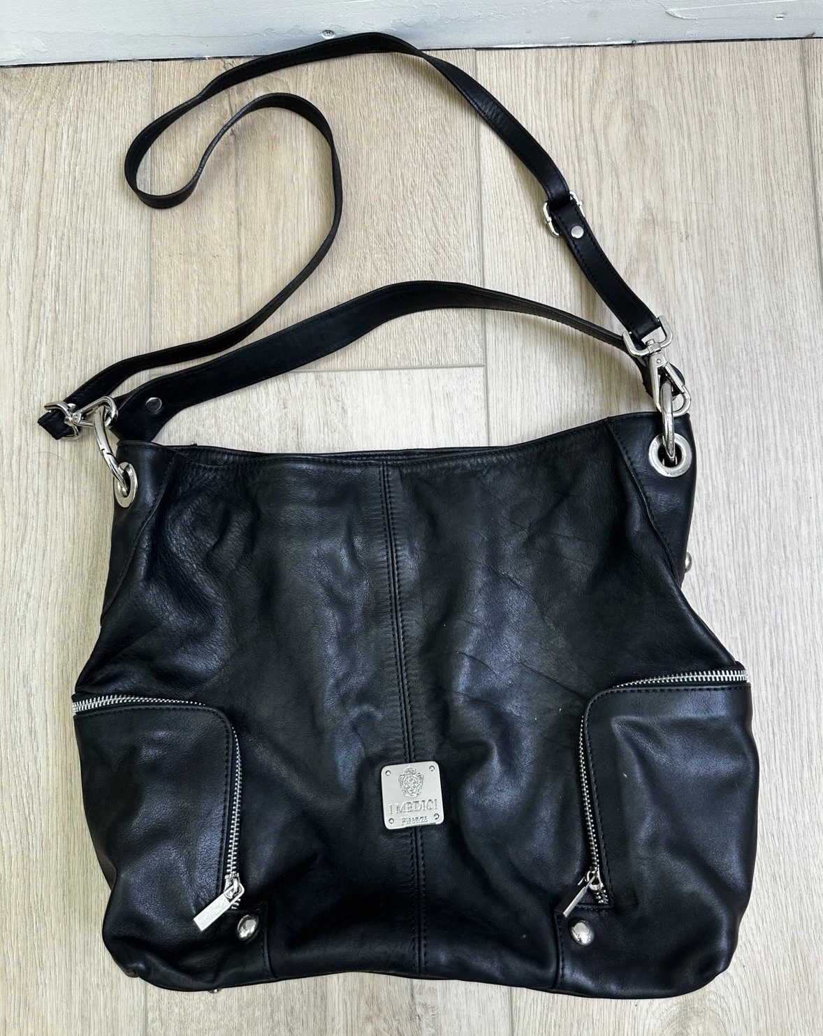 Vera Pelle I Medici Firenze Black Soft Leather Designer Luxury Handbag Purse EUC