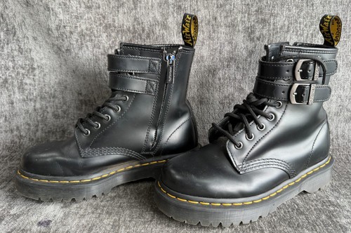 Dr Martens 1460 ALT Black Leather Double Buckle Zip Boots Womens 7 UK 5 EU 38