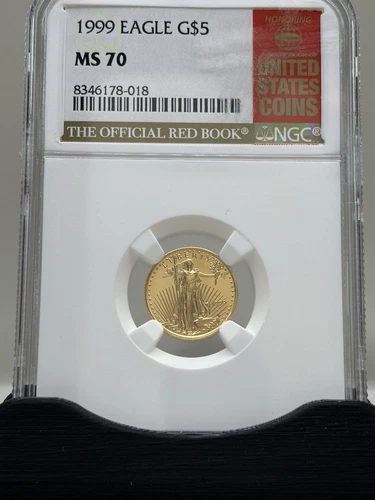 1999 $5 1/10oz AMERICAN GOLD EAGLE NGC MS70 RED BOOK LABEL! PERFECT!
