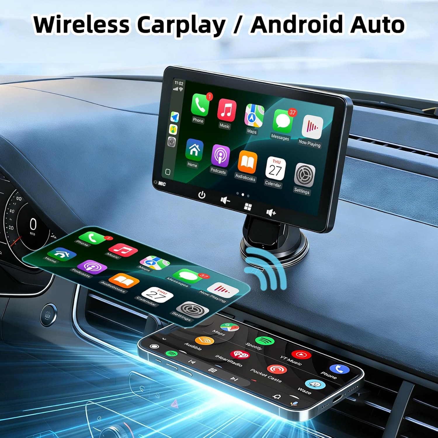 Schermo Auto 7" con CarPlay Wireless e Android Auto - Display Portatile con Tele - Miniatura 3