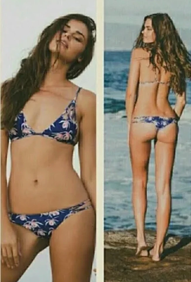 Traje de baño ACACIA Blue Island Orchid Santorini Maui floral ganchillo bikini talla L/P Foto 2 de 4