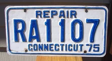 Connecticut REPAIR License Plate AUTO MECHANIC # RA1107