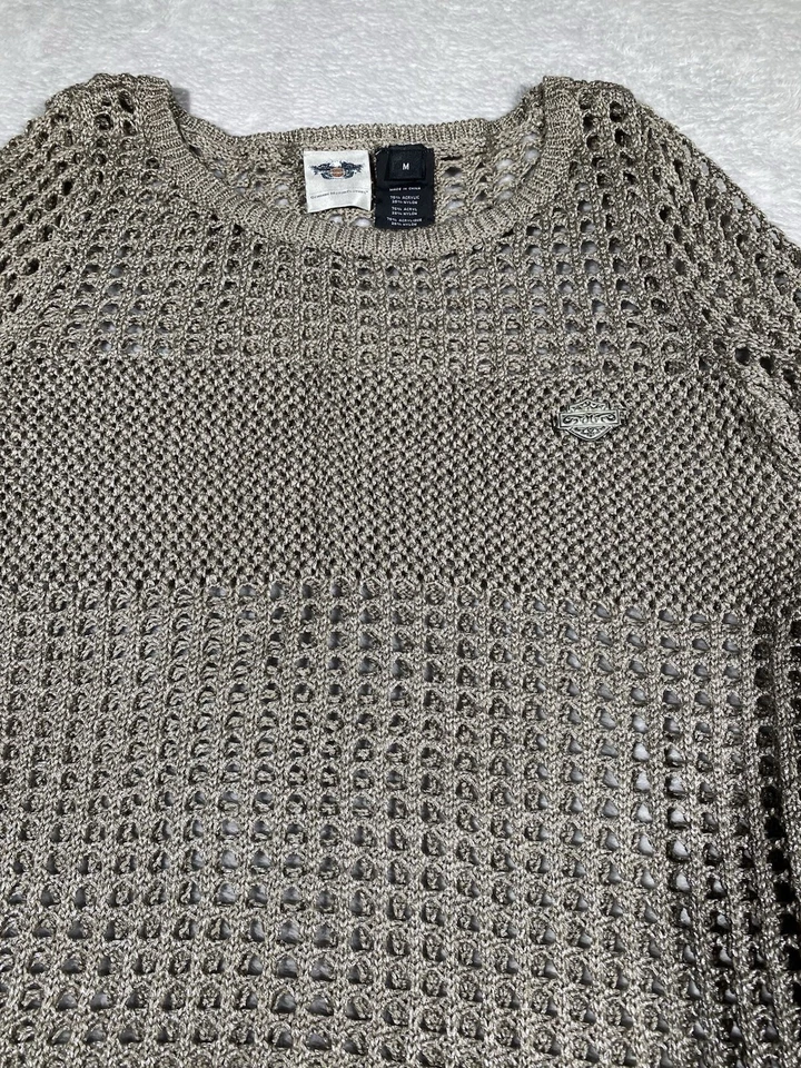 Suéter festoneado tejido abierto topo mediano de ganchillo Harley Davidson para mujer Foto 3 de 4