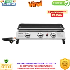 Royal Gourmet 3-Burner Portable Propane Gas Grill TableTop Griddle for Outdoor