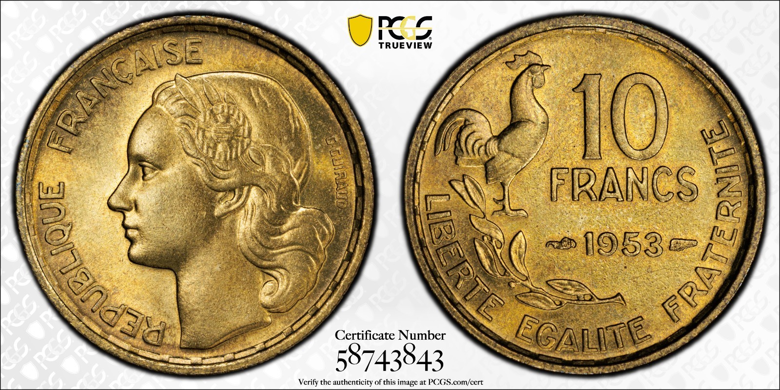 France 1953 10 Francs Gad-812 F-363 PCGS MS 65