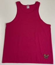 Vintage Jerzees Pink Tank Top Sz L Butterfly Made In USA Beach USA 90s