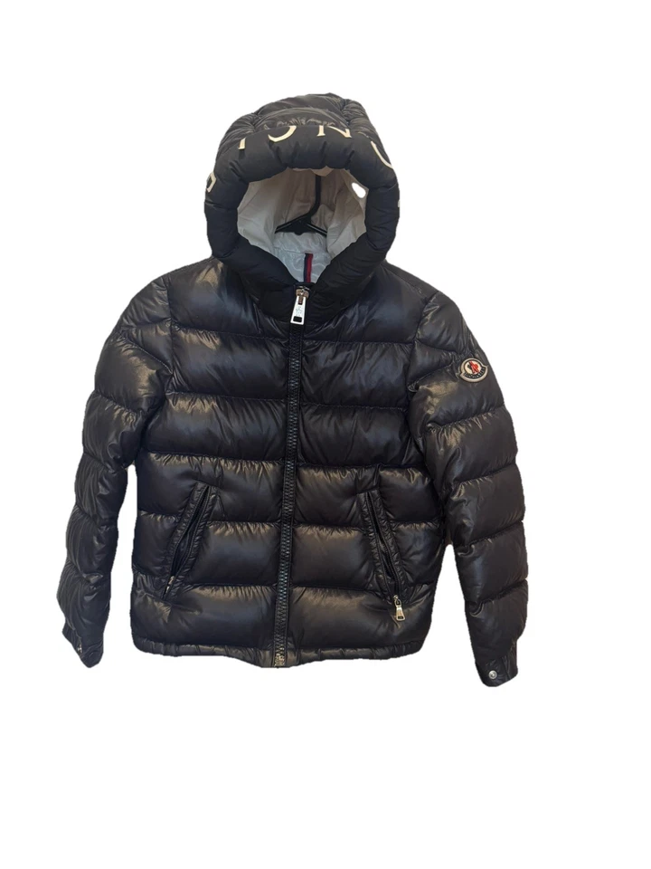 Chaqueta acolchada de plumón azul marino MONCLER para niños talla 10 ANS con capucha Foto 2 de 4