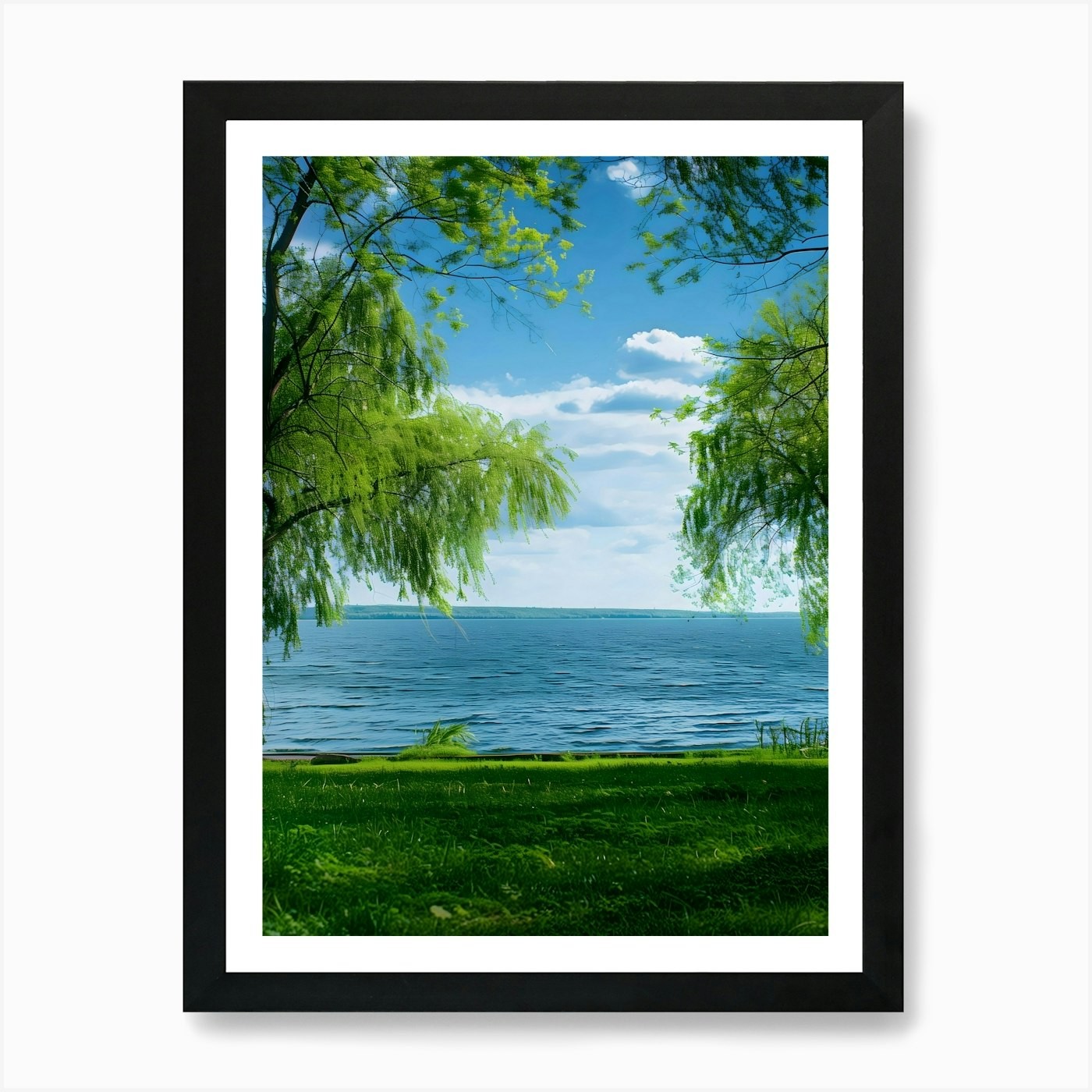 Willow Trees By The Lake Art Print Framed Wall Art Poster Canvas Print Picture