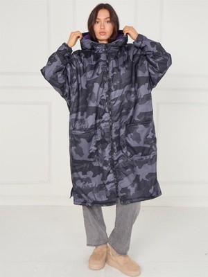 Damen Regenmantel Jacke Fleece Trocken Morgenmantel Mantel Dusche Größe 12 8 10 14 16 Camouflage Grau