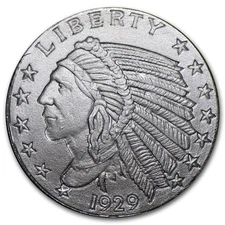 0.10 (1/10) Troy Ounce .999 Silver 1929 Incuse Indian Round