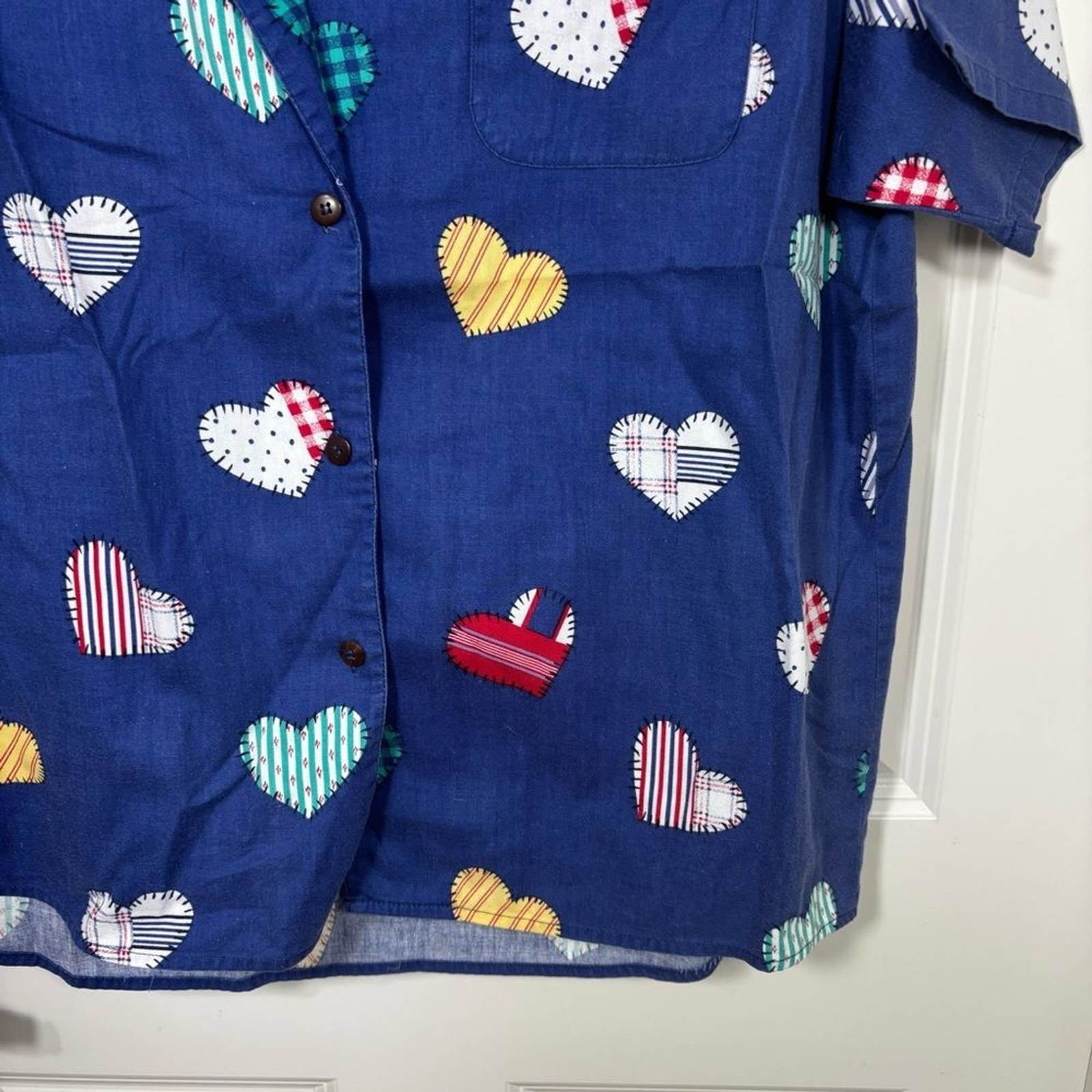 Bechamel Patchwork Heart Pattern Button Up Short … - image 2