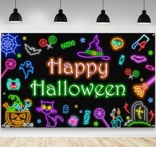 Happy Halloween Backdrop Decorations Haunted Black Glow Spooky Ghost Banner NEW