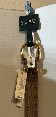 Ralph Lauren Woven Wide Belt Gold Metallic Leather Size  display picture 3