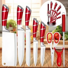 9PCS Kitchen Knife Set Chef Knife Set with Sharpener Block Knife Set Sharp USA