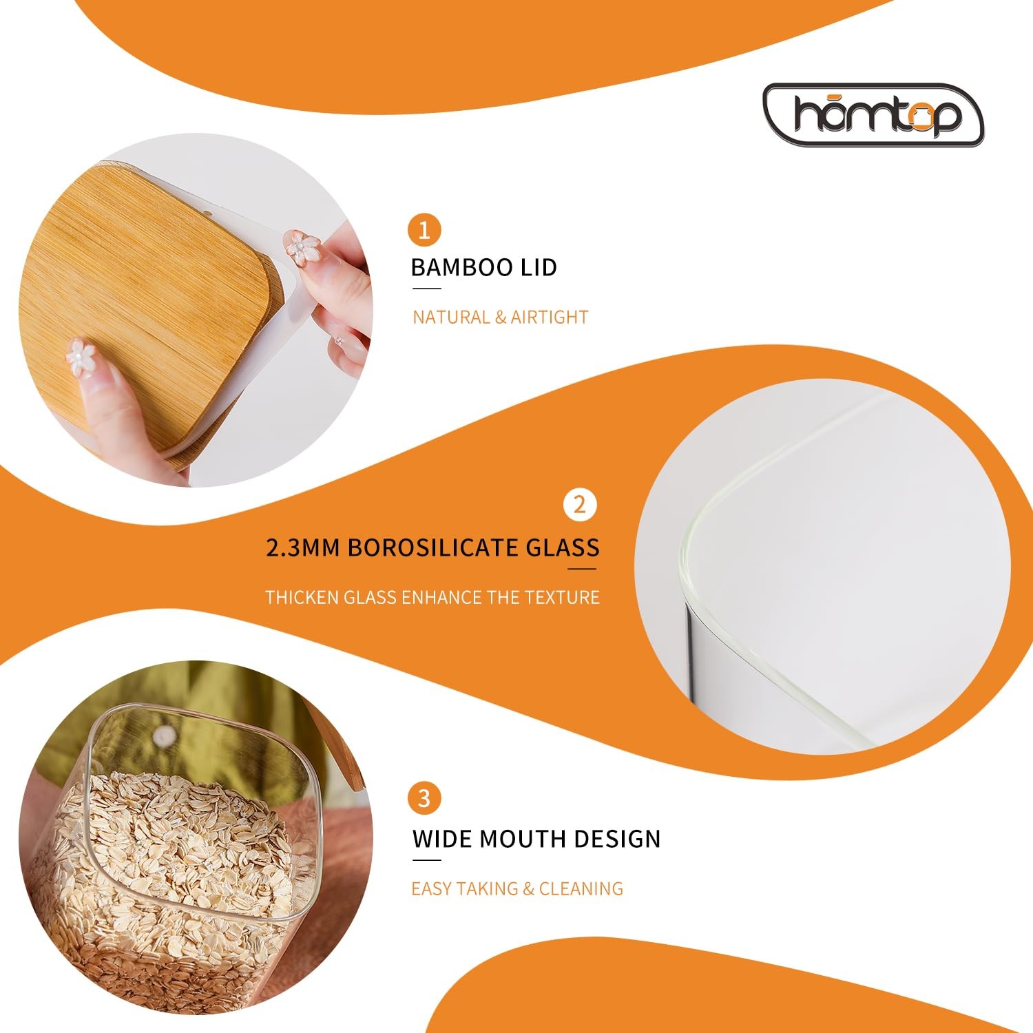 Glass Food Storage Containers with Lids 6 Pack(25oz/37oz/50oz), High Borosili...