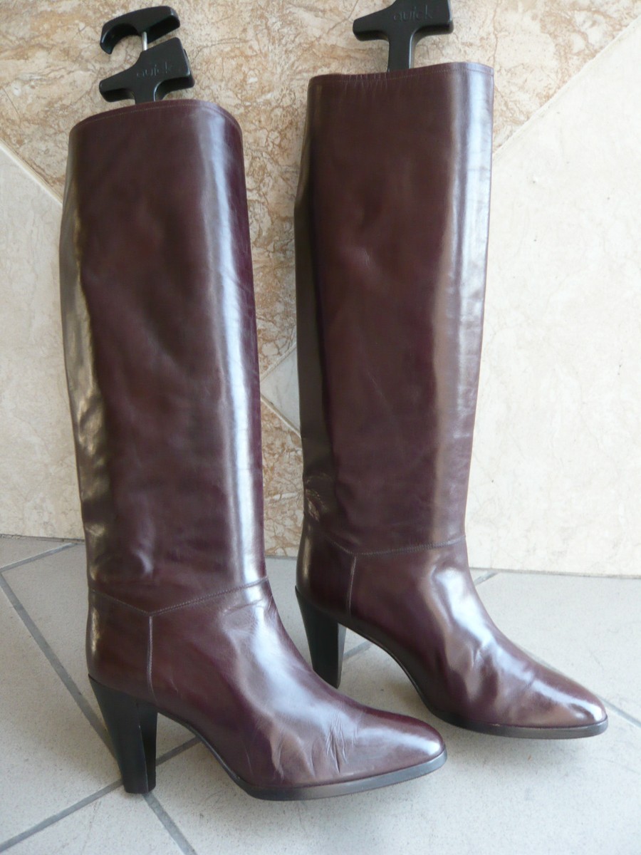 Bottes Vintage PIETRO DI ROMA Italie 1982 - Taille 35,5, Marron Foncé, Cuir, Talons Hauts (>7 Cm)