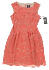 Vince Camuto 153999 Women's Sheer Floral Lace Dress Melon Coral Sz. 0