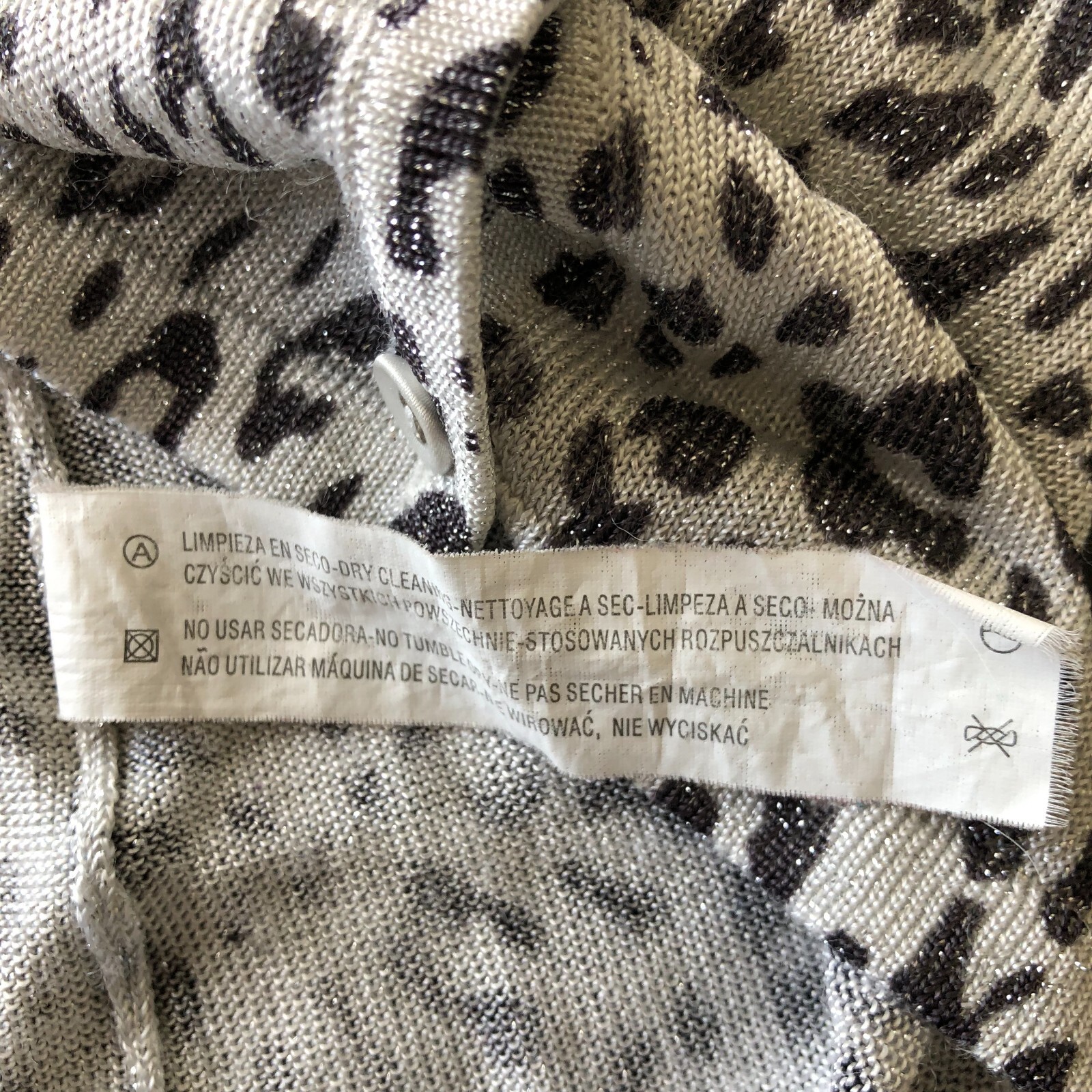 Zara M Silver Gray Black Metallic Animal Print Leopard Knit Sweater Cardigan CS image 9