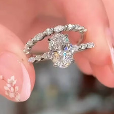 Verlobungsring-Set IGI-zertifiziert 3,00 ct im Labor gezüchteter Diamant im O...