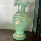 Vintage Fenton Handpainted & Signed Green Floral Vase #1395/1500 No Chips