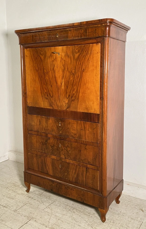 ANTICO SECRETAIRE BIEDERMEIER SEGRETO 1900 LEGNO NOCE RIBALTA SCRITTOIO EPOCA - Immagine 4 di 4