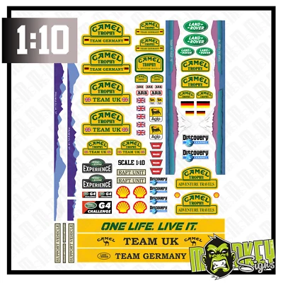 MBBE 1:10 RC Car Aufkleber Set C Camel Trophy UK Germany Defender Land Rover Crawler