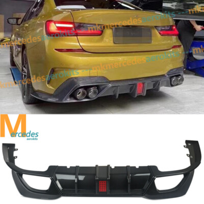 Carbon Fiber Look Rear Bumper Lip Diffuser For 19-22 BMW 3 Series G20 330i M340i