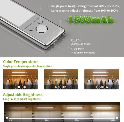 Under Cabinet Rechargeable LED Motion Sensor Lights, 2-Pack, Wireless Magnetic - Picture 3 of 11