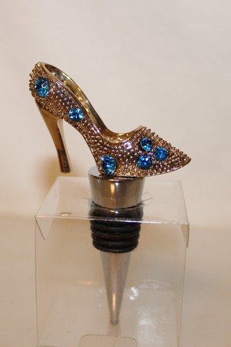 Metal Wine Stopper with Silver Stiletto High Heel w/ Royal Blue Rhinestones New - Picture 3 of 3