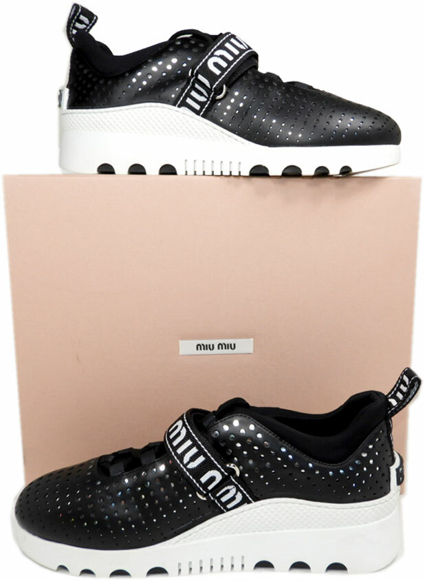 Miu Miu by Prada Wedge Sneakers Platform Logo Black