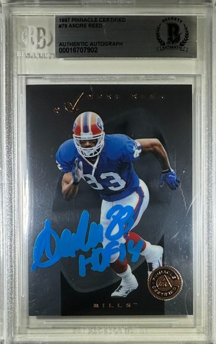 Andre Reed auto inscribed Pinnacle 1997 #79 Buffalo Bills BAS Encap ...