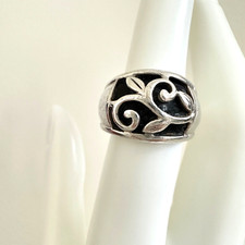 Vintage 925 Sterling Silver Floral Leaves Scroll Wide Band Ring Size 5.75