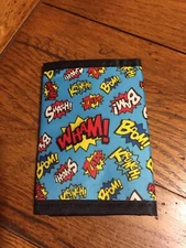 NEW SUPERHERO TRI-FOLD POLYESTER WALLET BLUE BOOM BAM ZAP SMASH KRUNCH WHAM
