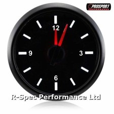 52mm Prosport Deluxe Black Face White Illumination Analogue Time Clock Gauge 12v
