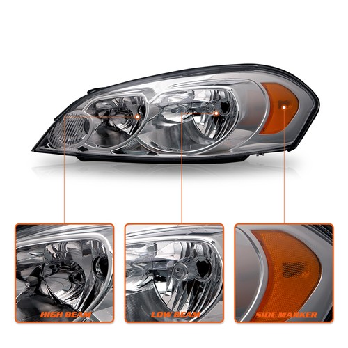 For 06-13 Chevy Impala 2006-2007 Monte Carlo Chrome Headlights Headlamps LH+RH - 第 4/6 張圖片