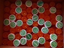 64 Lot Empty Plastic Amber Medicine Rx Prescription Pill Bottles Child Proof Cap