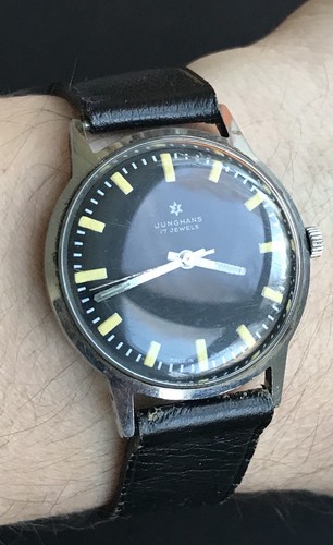 VINTAGE RARE BELLISSIMA ED ELEGANTE Quadrante Nero Militare Orologio  JUNGHANS-Cinturino Originale | eBay