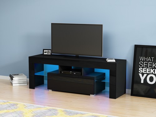 Modern TV Unit Stand 1 Drawer Cabinet Black High Gloss Door with RGB LED Lights - Picture 7 of 11